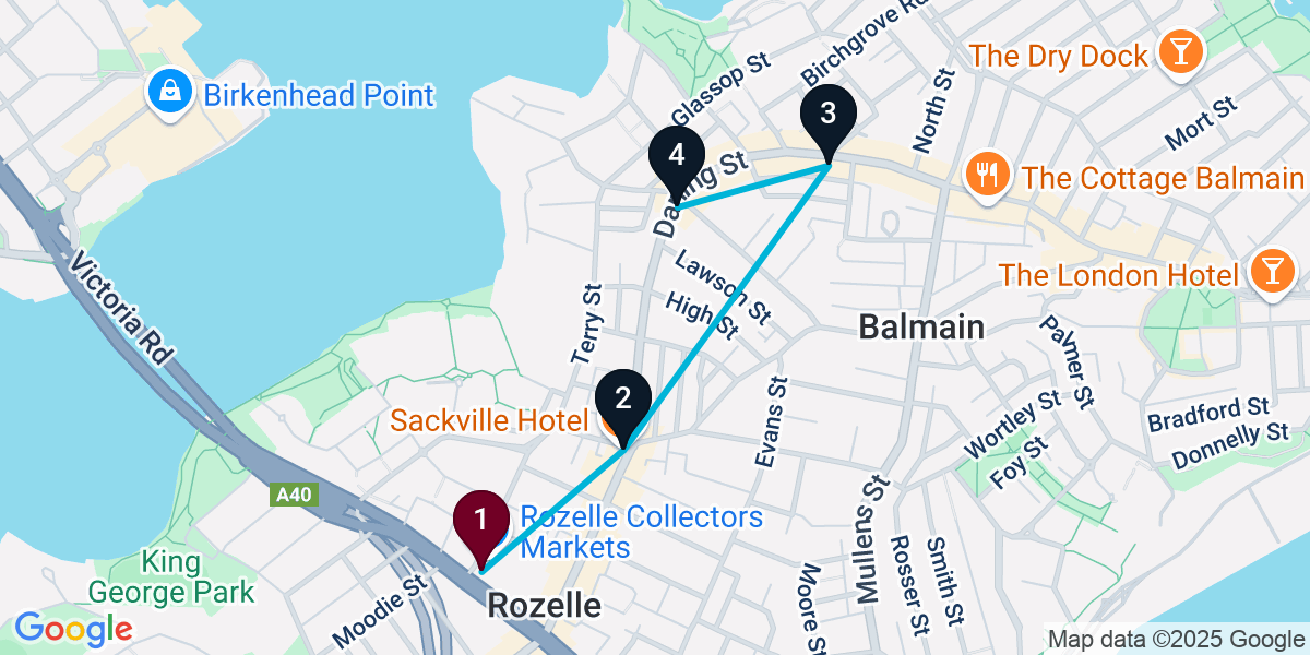 Map for 4-Stop Rozelle Cocktail Bar Crawl