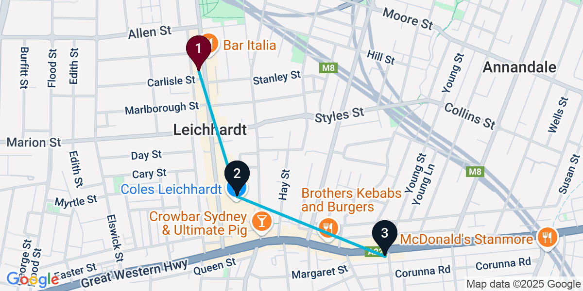 Map for 3-Stop Leichhardt Wine bar Bar Crawl