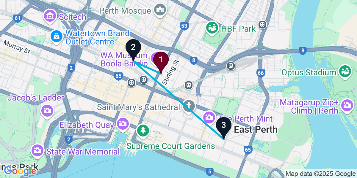 Map for 3-Stop Perth Nightclub Bar Crawl