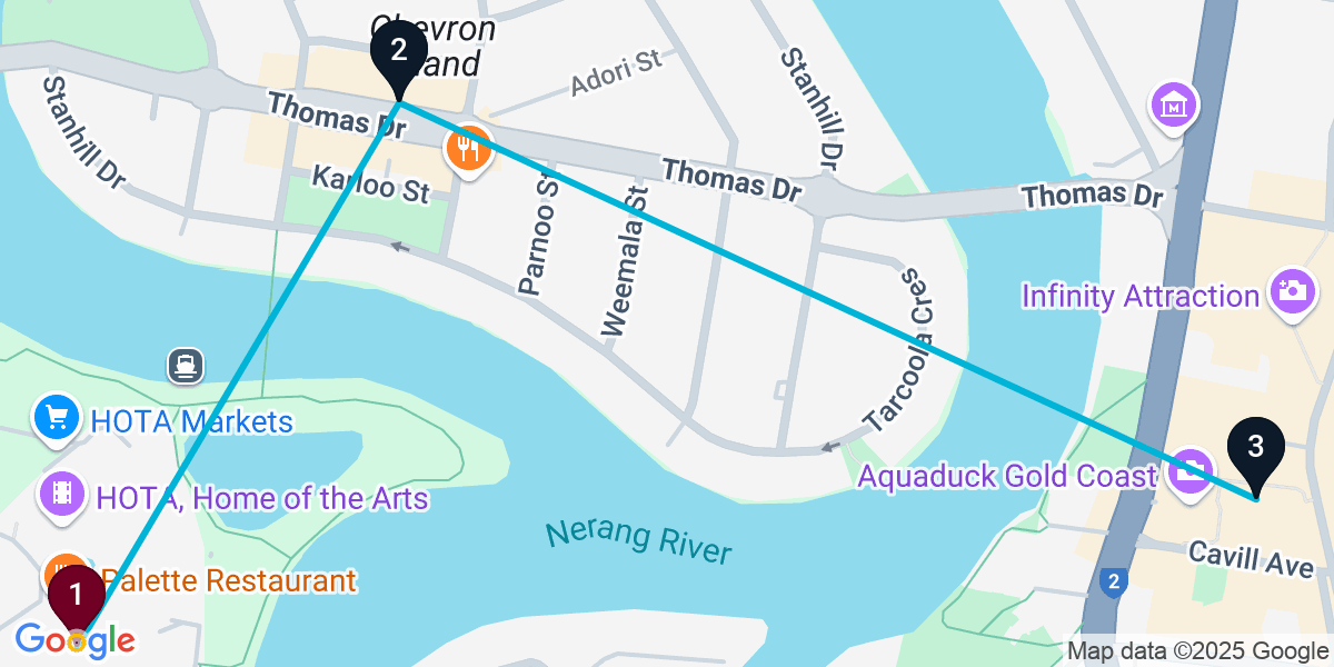 Map for Short Surfers Paradise Bar Crawl
