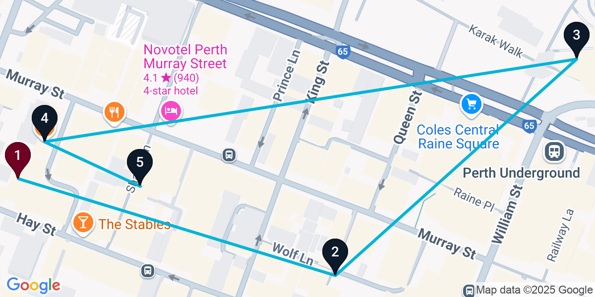 Map for 5-Stop Perth Bar Crawl