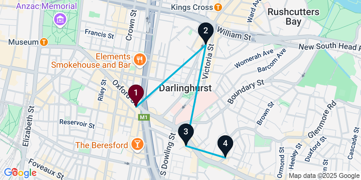 Map for 4-Stop Darlinghurst Wine bar Bar Crawl