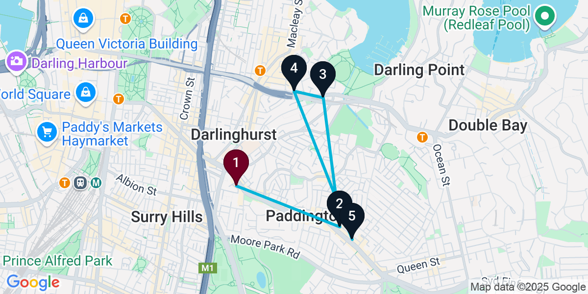 Map for 5-Stop Paddington Wine bar Bar Crawl