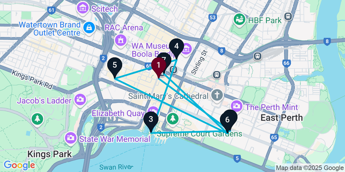 Map for 7-Stop Perth Wine bar Bar Crawl