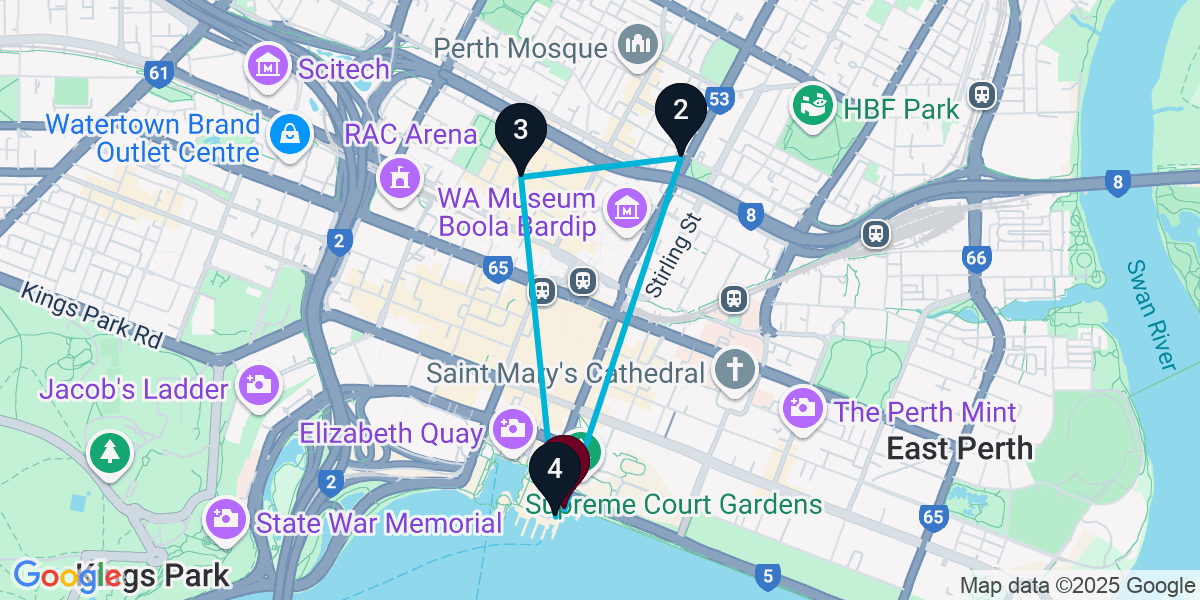 Map for 4-Stop Perth Cocktail Bar Crawl