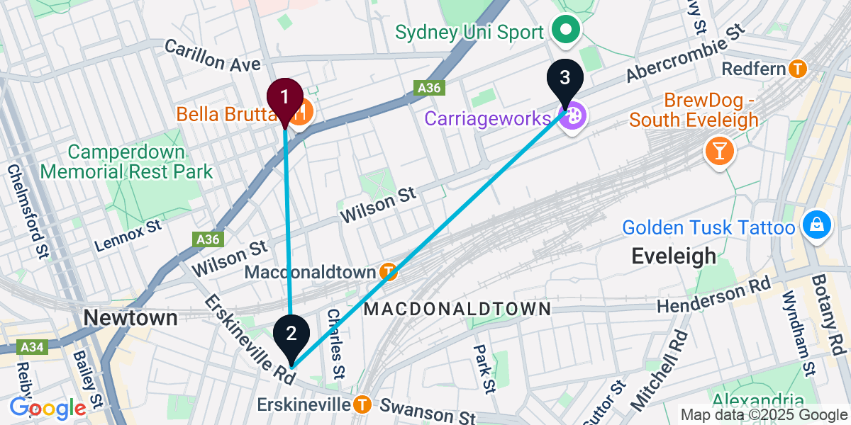 Map for 3-Stop Newtown Sports bar Bar Crawl