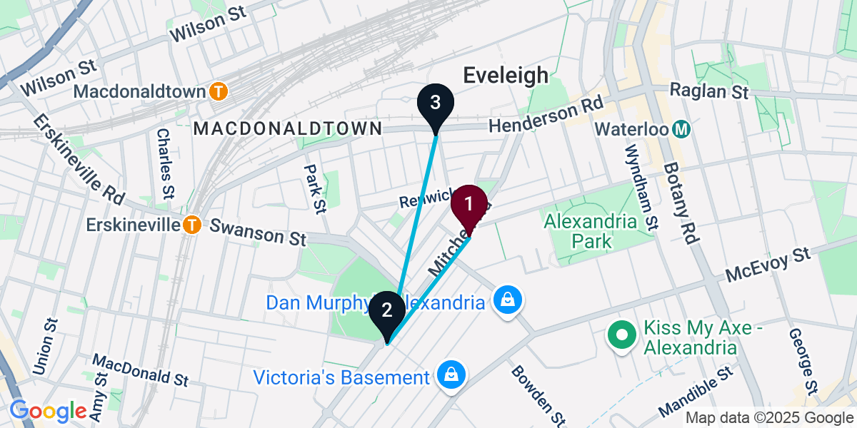 Map for 3-Stop Alexandria Pub Bar Crawl