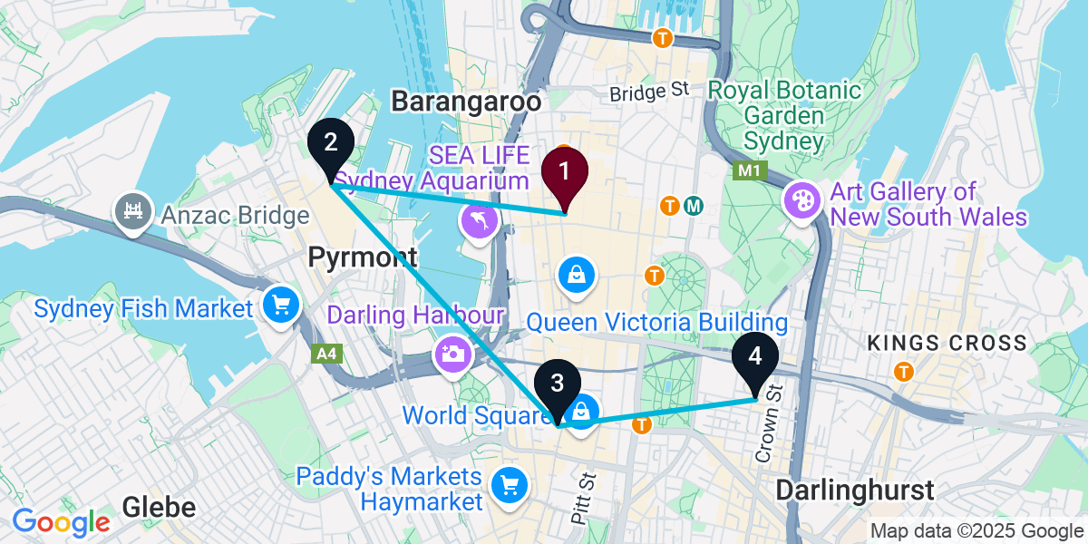 Map for 4-Stop Sydney Sports bar Bar Crawl