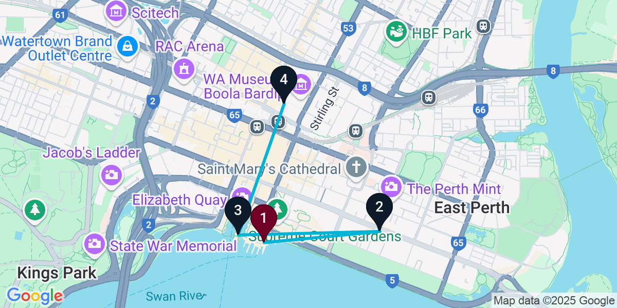 Map for 4-Stop Perth Wine bar Bar Crawl