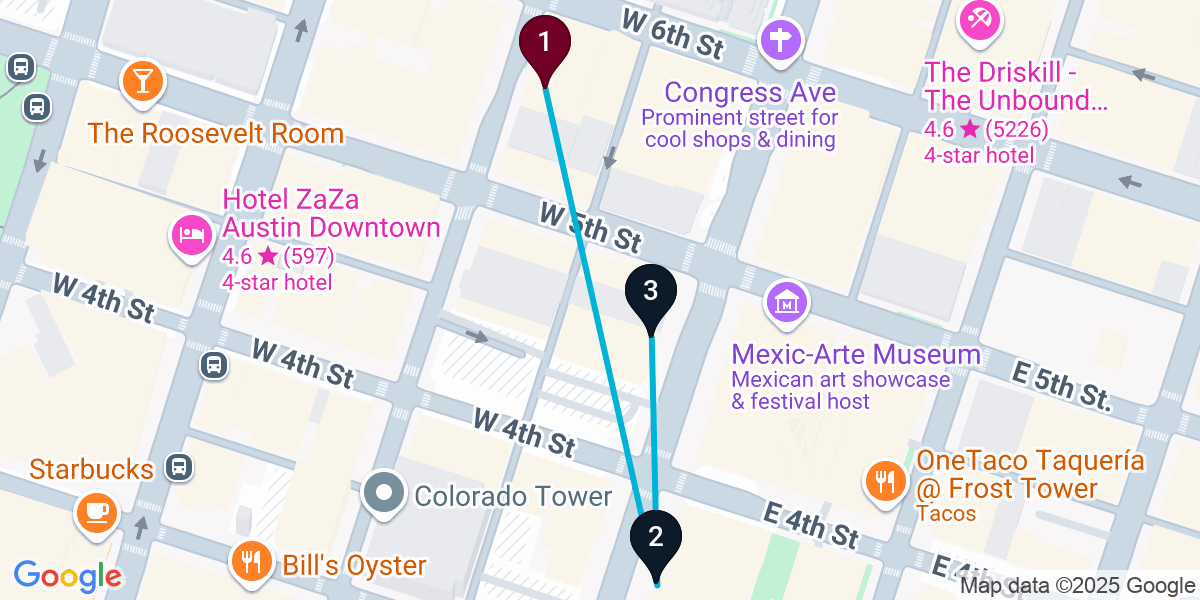 Map for 3-Stop Austin Bar Crawl