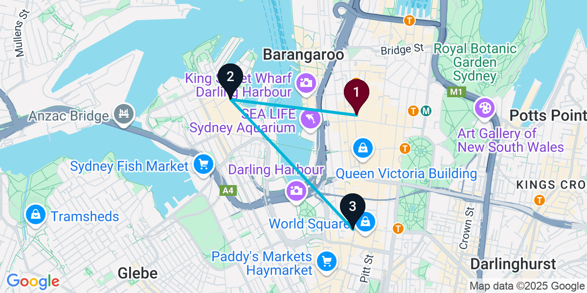 Map for 3-Stop Sydney Sports bar Bar Crawl