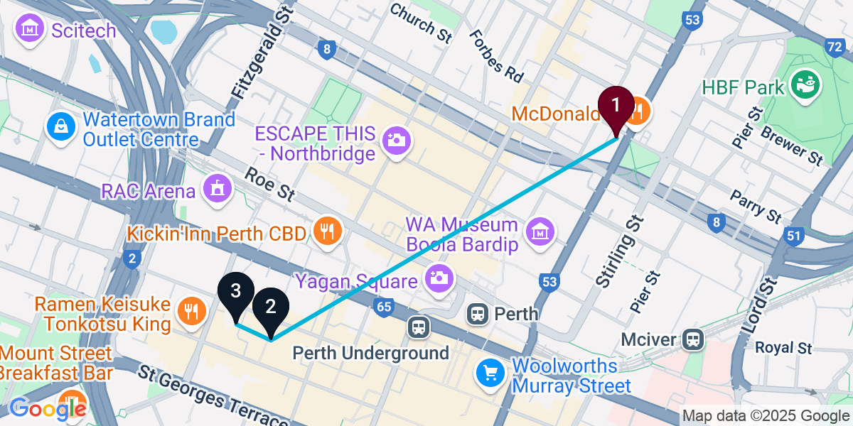 Map for 3-Stop Perth Pub Bar Crawl