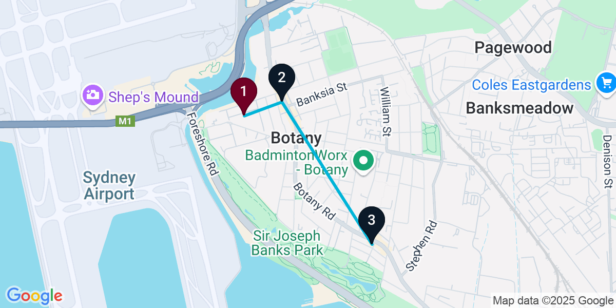 Map for 3-Stop Botany Pub Bar Crawl