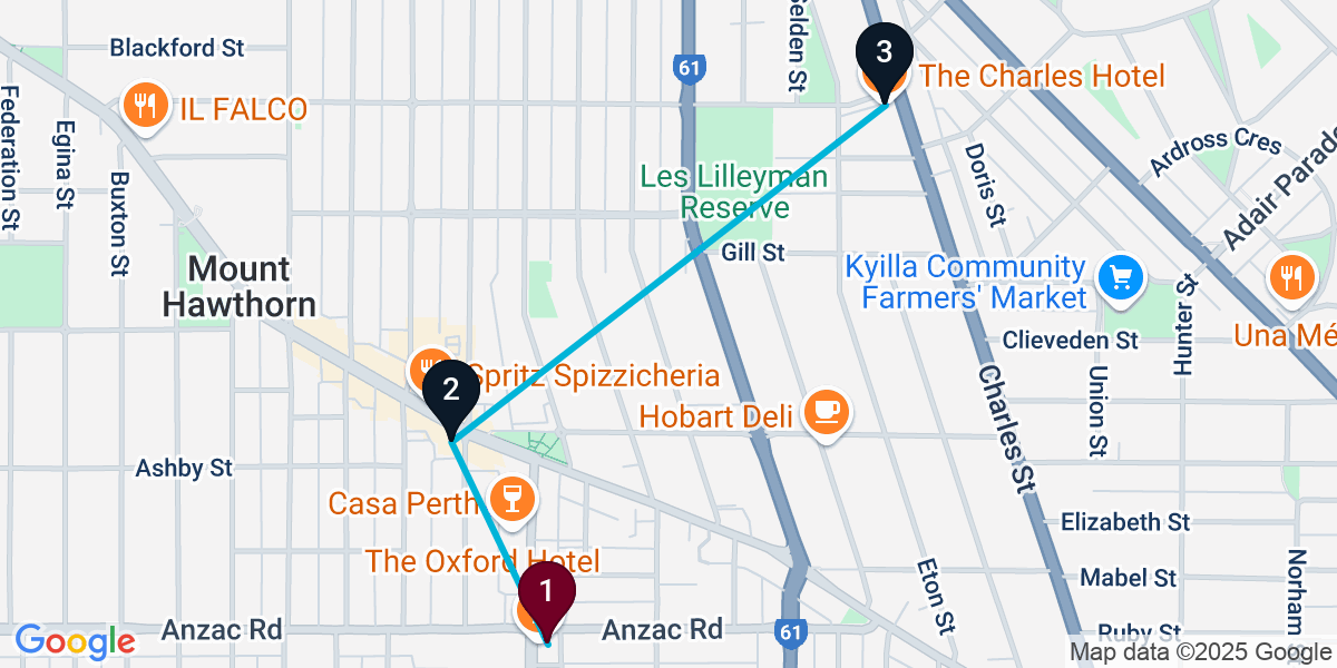 Map for 3-Stop Leederville Pub Bar Crawl