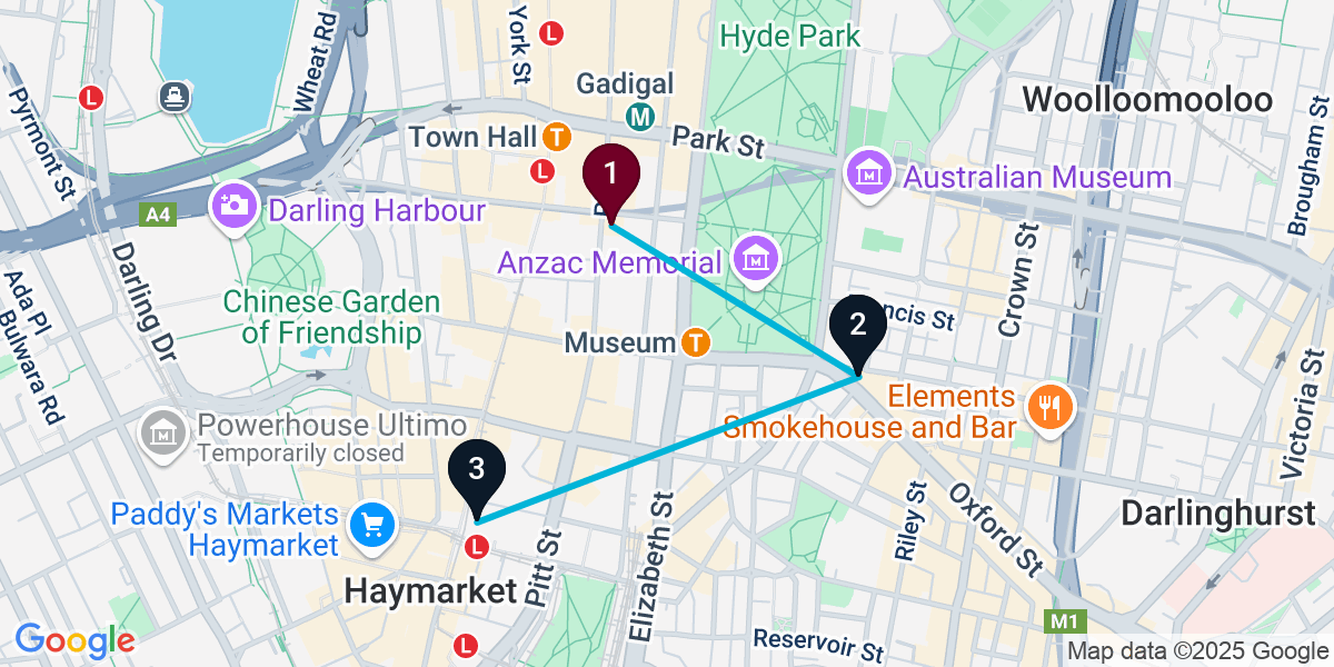 Map for 3-Stop Sydney Nightclub Bar Crawl