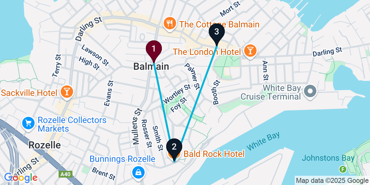 Map for 3-Stop Balmain Pub Bar Crawl