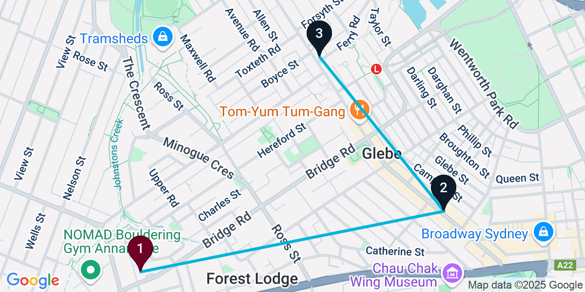 Map for 3-Stop Camperdown Live music Bar Crawl