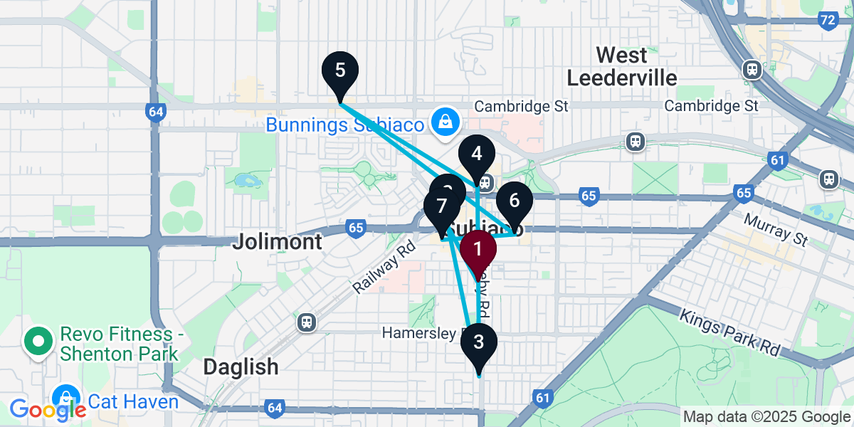 Map for 7-Stop Subiaco Cocktail Bar Crawl