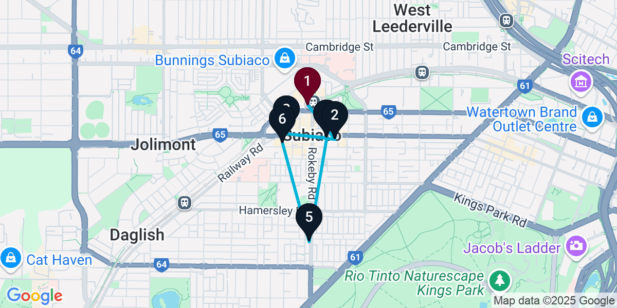 Map for 6-Stop Subiaco Cocktail Bar Crawl