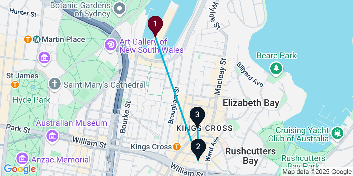 Map for 3-Stop Woolloomooloo Rooftop Bar Crawl