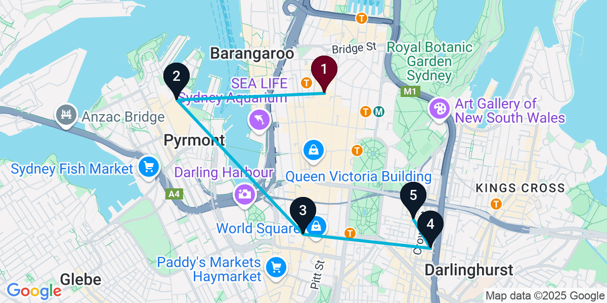 Map for 5-Stop Sydney Sports bar Bar Crawl