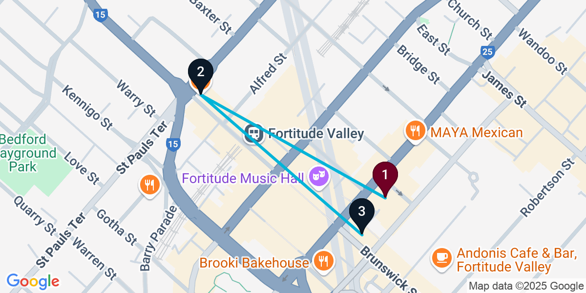 Map for Quick Fortitude Valley Bar Crawl