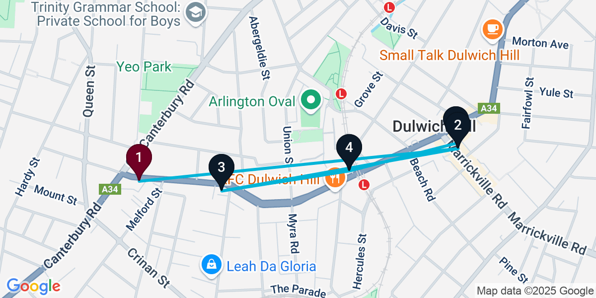 Map for 5-Stop Hurlstone Park Wine bar Bar Crawl