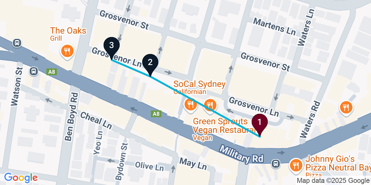 Map for 3-Stop Neutral Bay Bar Crawl