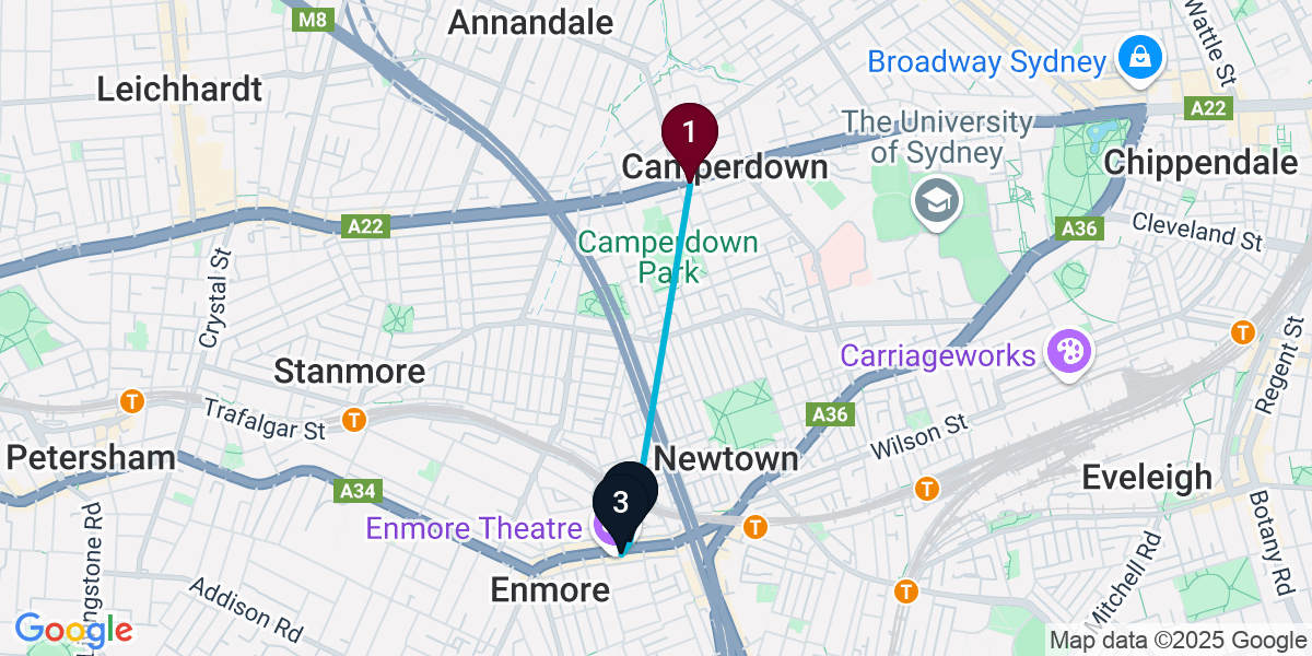 Map for 3-Stop Camperdown Bar Crawl