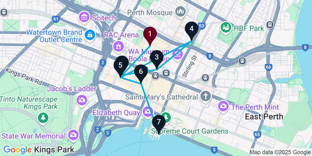 Map for 7-Stop Northbridge Cocktail Bar Crawl