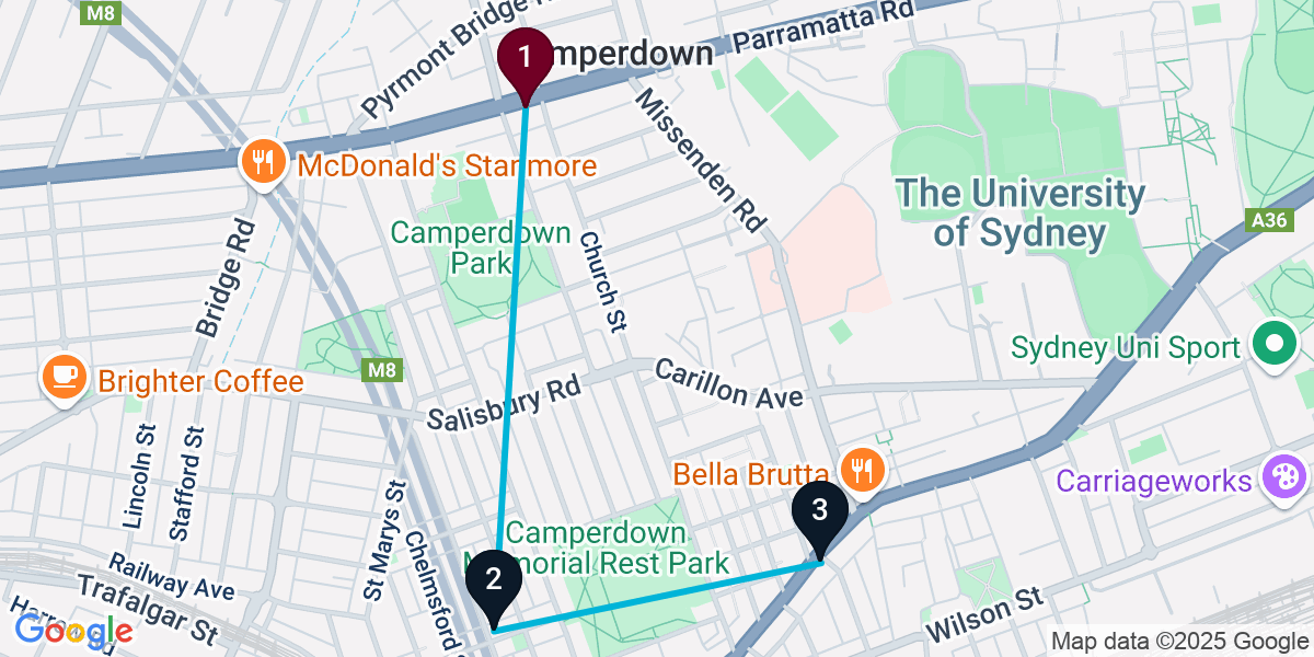 Map for 3-Stop Camperdown Pub Bar Crawl