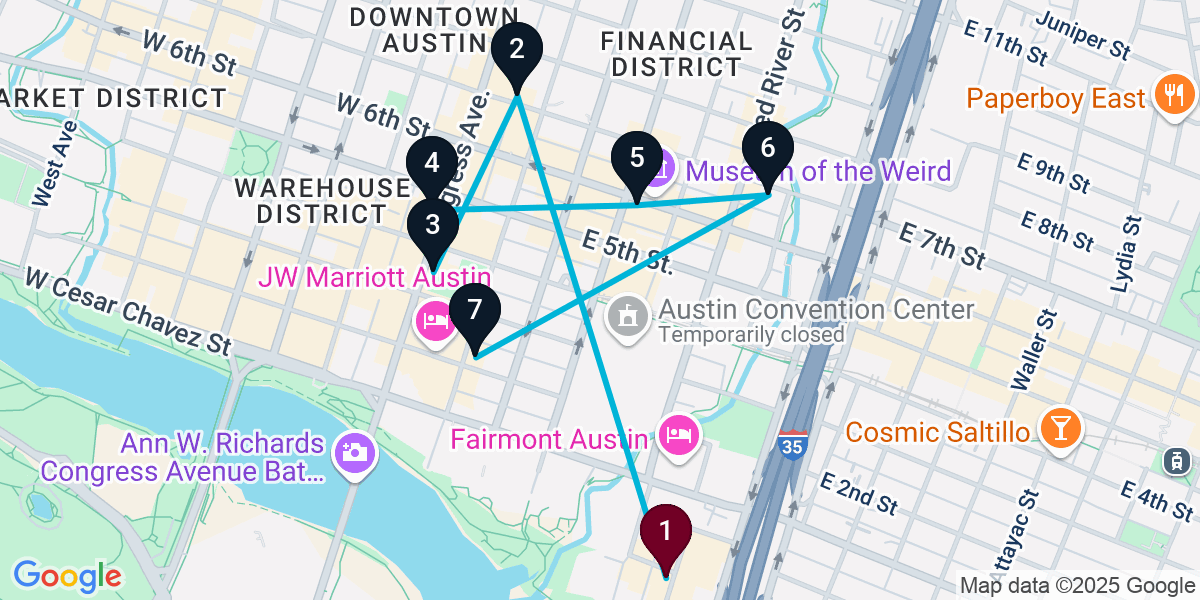 Map for 7-Stop Austin Wine bar Bar Crawl
