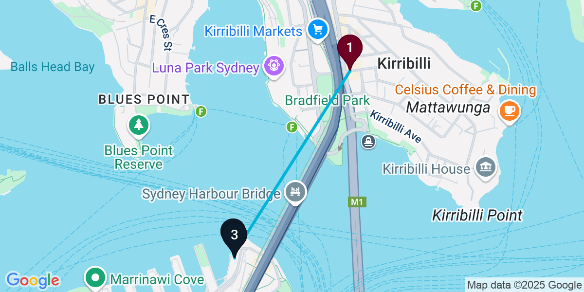 Map for 3-Stop Kirribilli Cocktail Bar Crawl