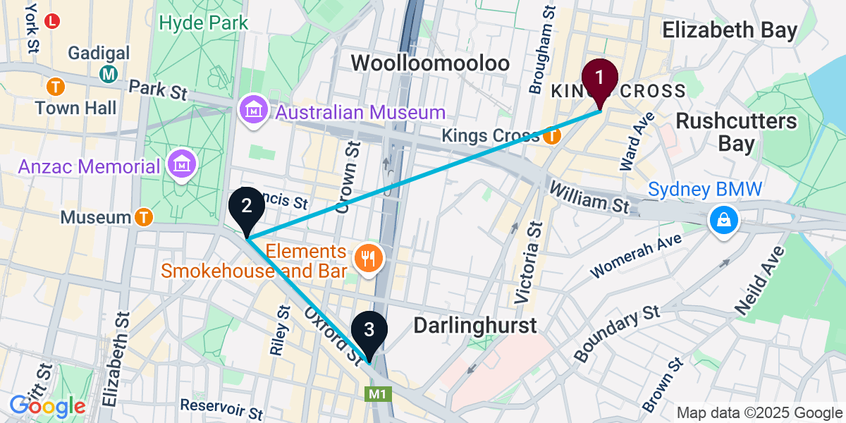 Map for 3-Stop Potts Point Nightclub Bar Crawl