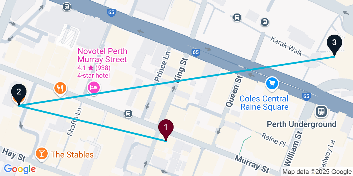 Map for 3-Stop Perth Cocktail Bar Crawl