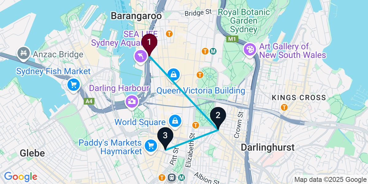 Map for 3-Stop Sydney Nightclub Bar Crawl