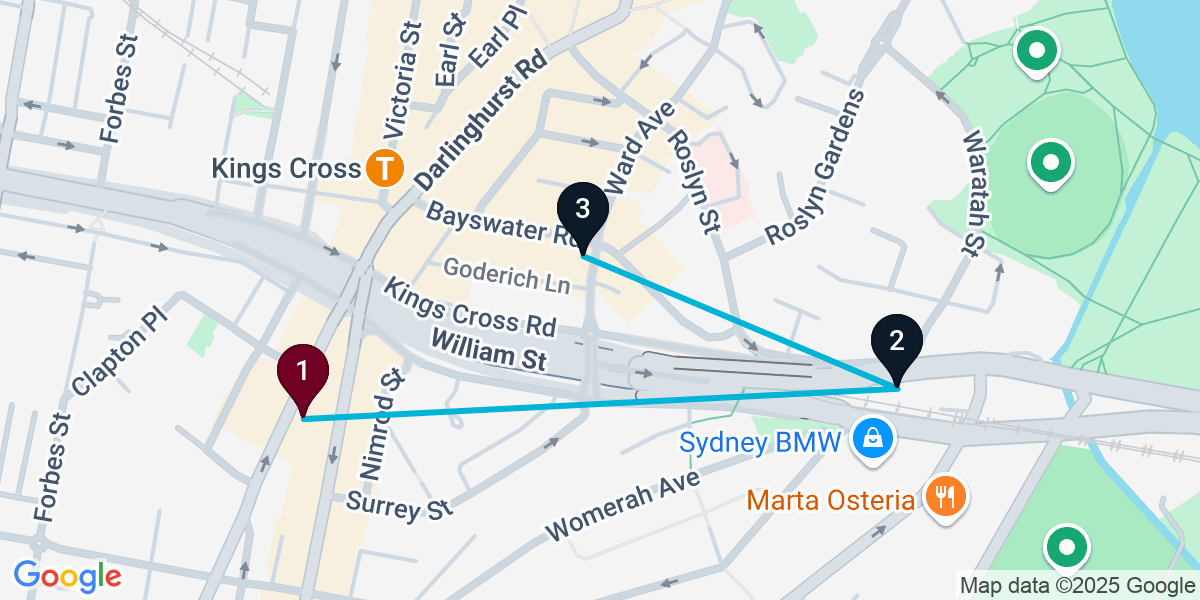 Map for 3-Stop Darlinghurst Wine bar Bar Crawl