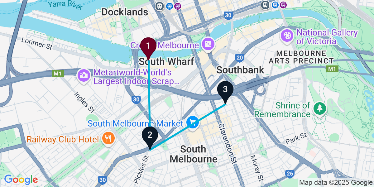 Map for Short South Wharf Bar Crawl