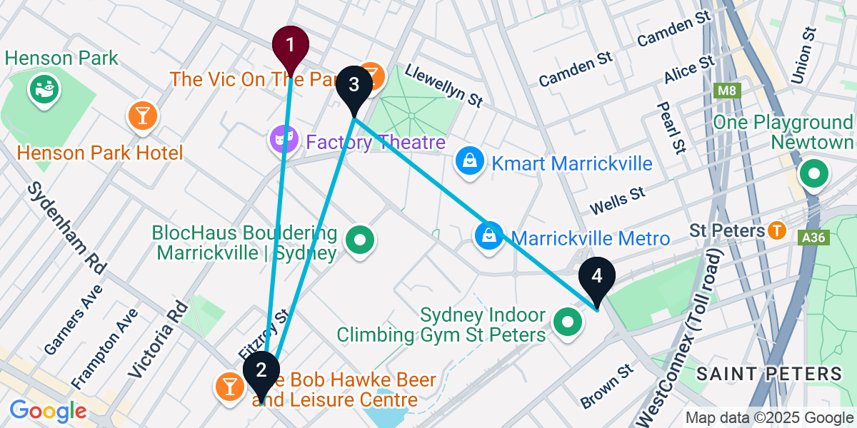 Map for 4-Stop Marrickville Brewery Bar Crawl