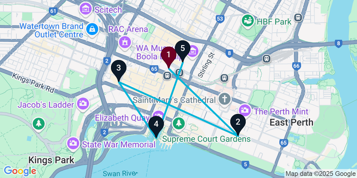 Map for 5-Stop Perth Wine bar Bar Crawl