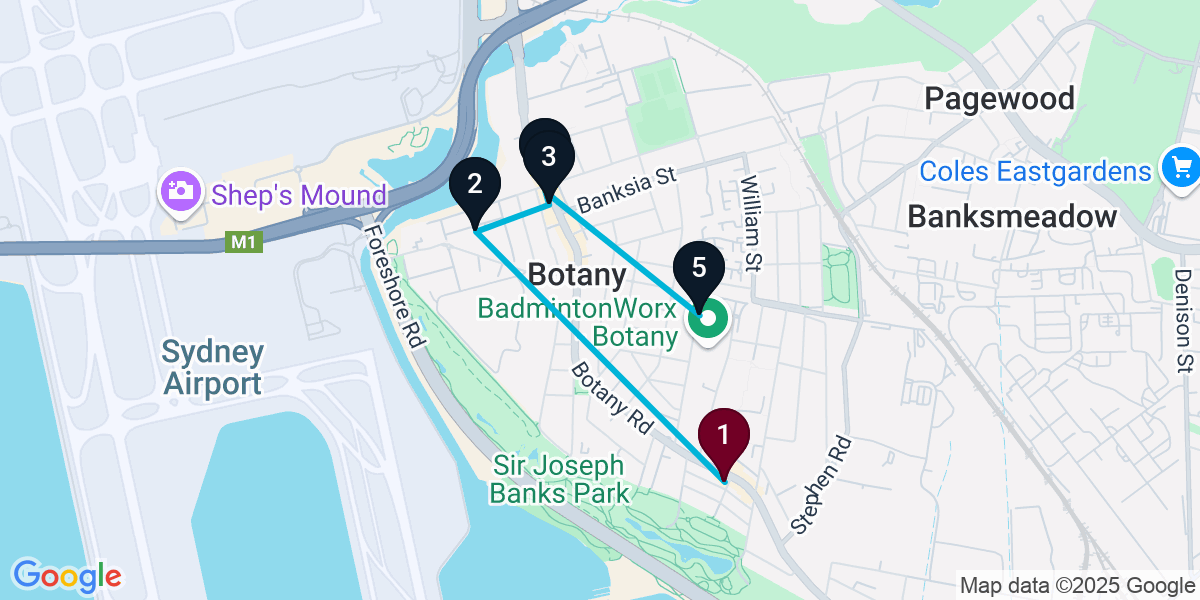 Map for 5-Stop Botany Bar Crawl