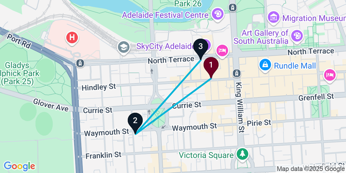 Map for Compact Adelaide Pub Crawl