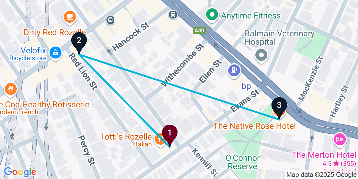 Map for 3-Stop Rozelle Cocktail Bar Crawl