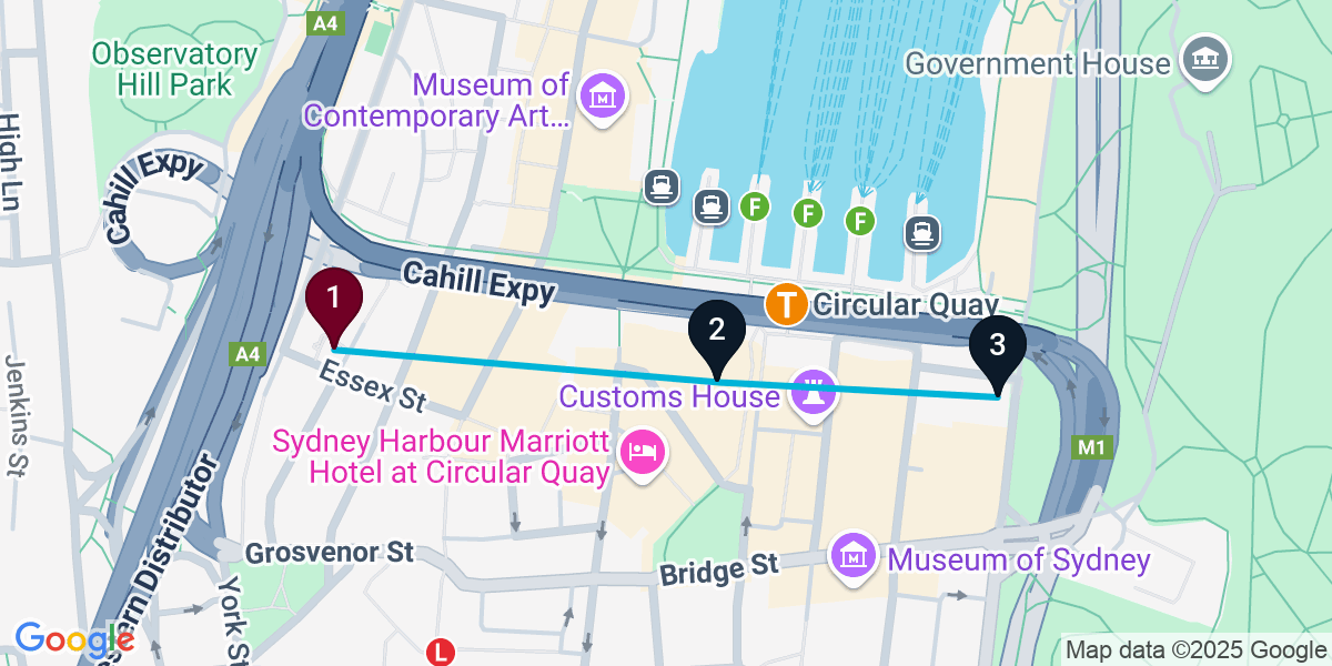 Map for Compact Sydney Rooftop Bar Crawl