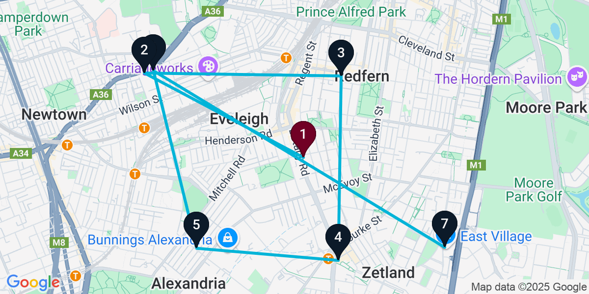 Map for 7-Stop Waterloo Cocktail Bar Crawl