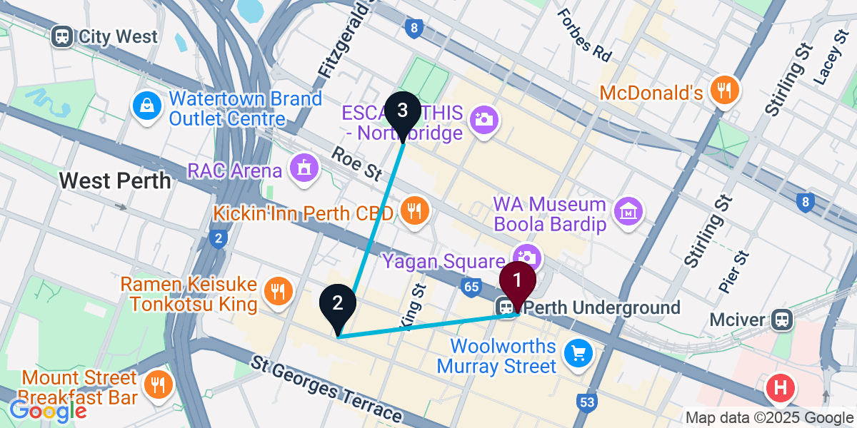 Map for Short Perth Cocktail Bar Crawl