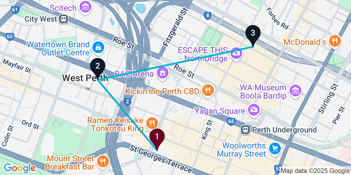 Map for Compact Perth Bar Crawl