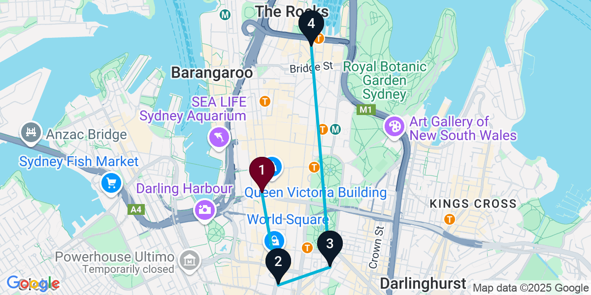 Map for 4-Stop Sydney Live music Bar Crawl