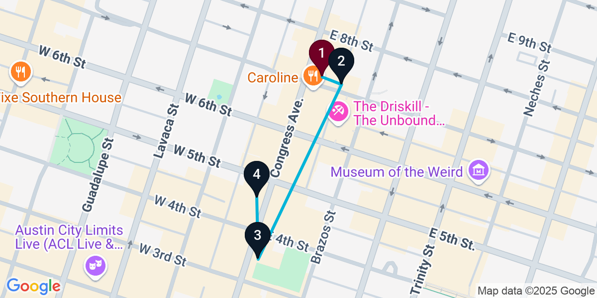 Map for 4-Stop Austin Wine bar Bar Crawl