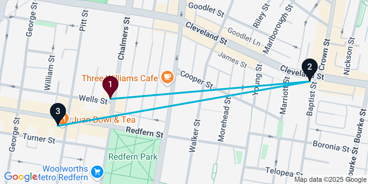 Map for 3-Stop Redfern Bar Crawl